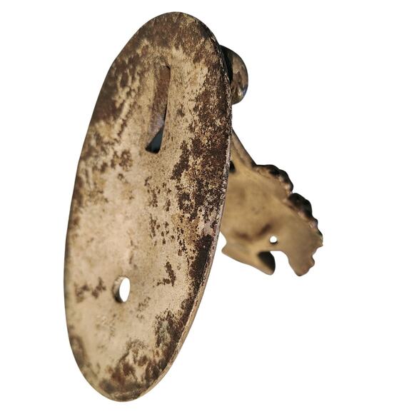 Antique 20s Hubley Cast Iron Flower Basket Ribbon Door Knocker Cream Gently Used - Picture 6 of 9